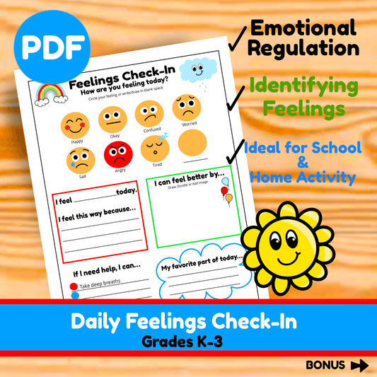 Daily Feelings Check-In Worksheet SEL Morning Meeting Activity Emotions Chart for Kids Grades K–3 Coping Skills Self-Awareness
