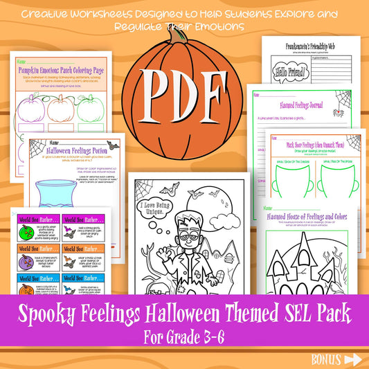 Halloween Themed Creative Worksheets for Emotional Expression & Self-Regulation Printable 8 Pages Party and Seasonal