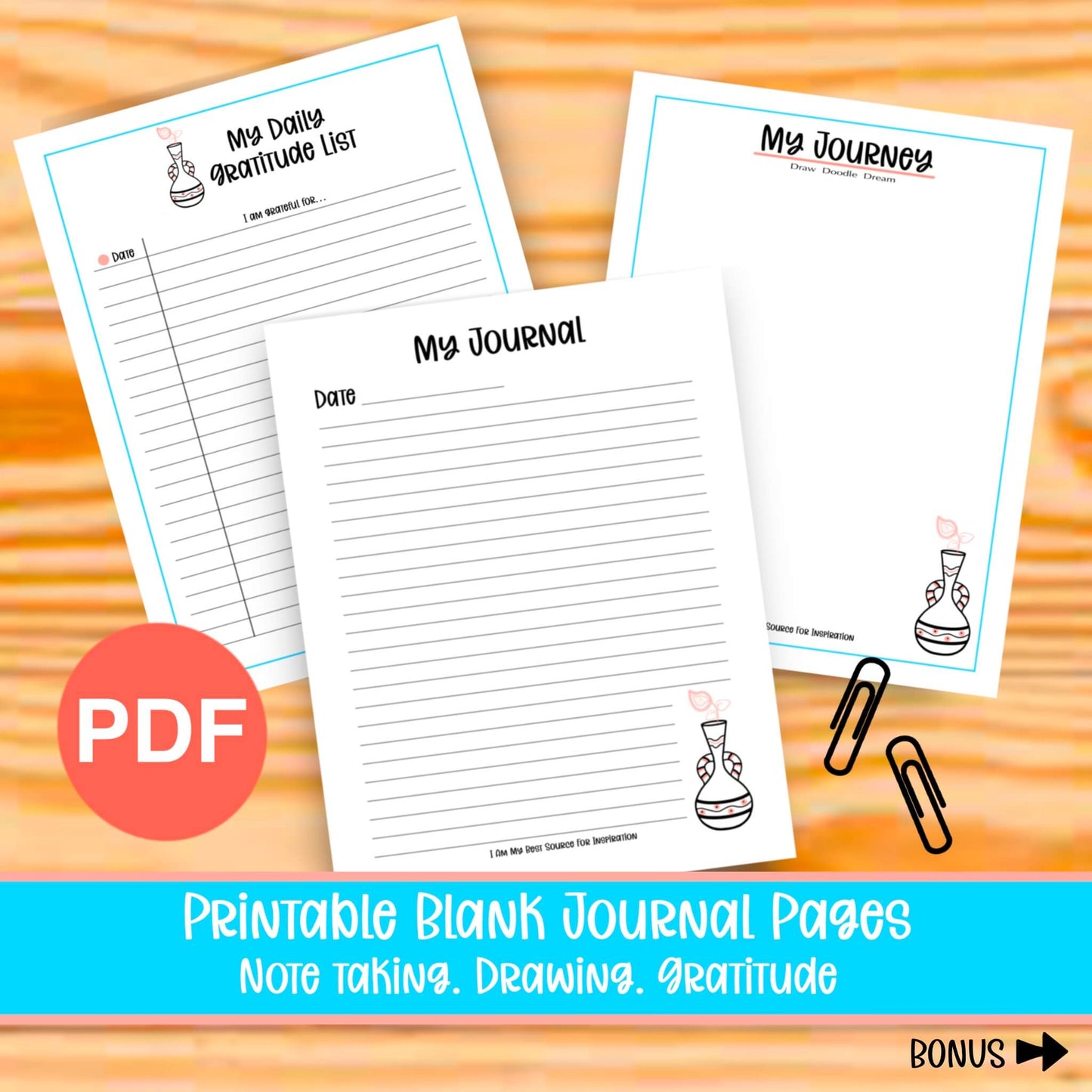 Inspirational Printable Stationery Lined Page Notetaking Writing Paper Journal Gratitude List