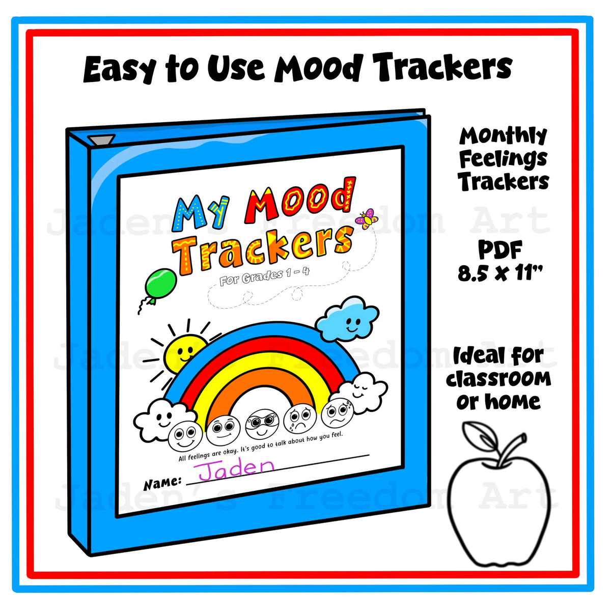 Kids Monthly Mood Tracker Printable Themed Yearly Pixel Tracker Emotions Monitor for Children Feelings Journal Grades 1-4 Emotional Wellness Activity