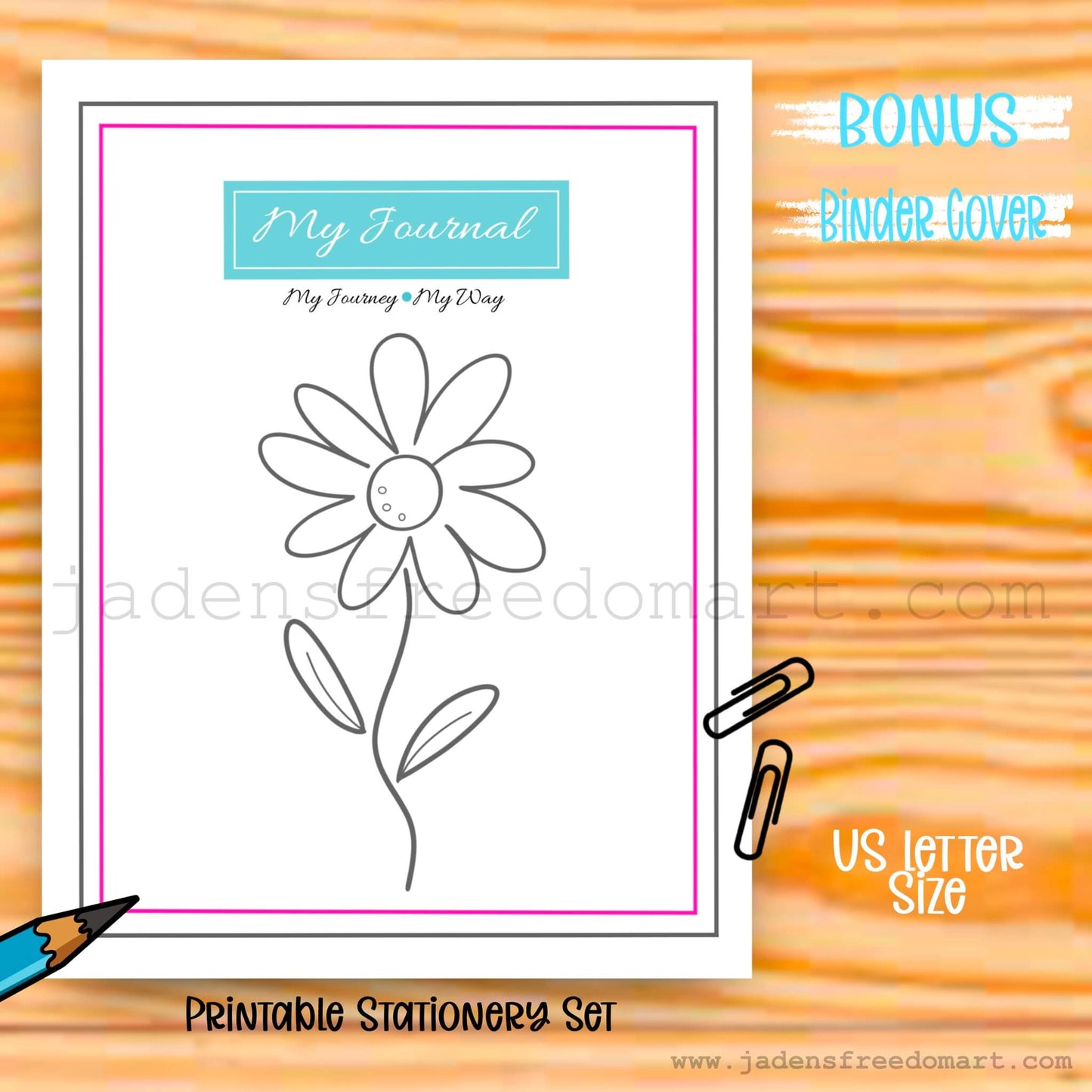 My Journey My Way Printable Journal & Stationery Set Floral Writing Pages, Gratitude List & Coloring Page Instant Download PDF
