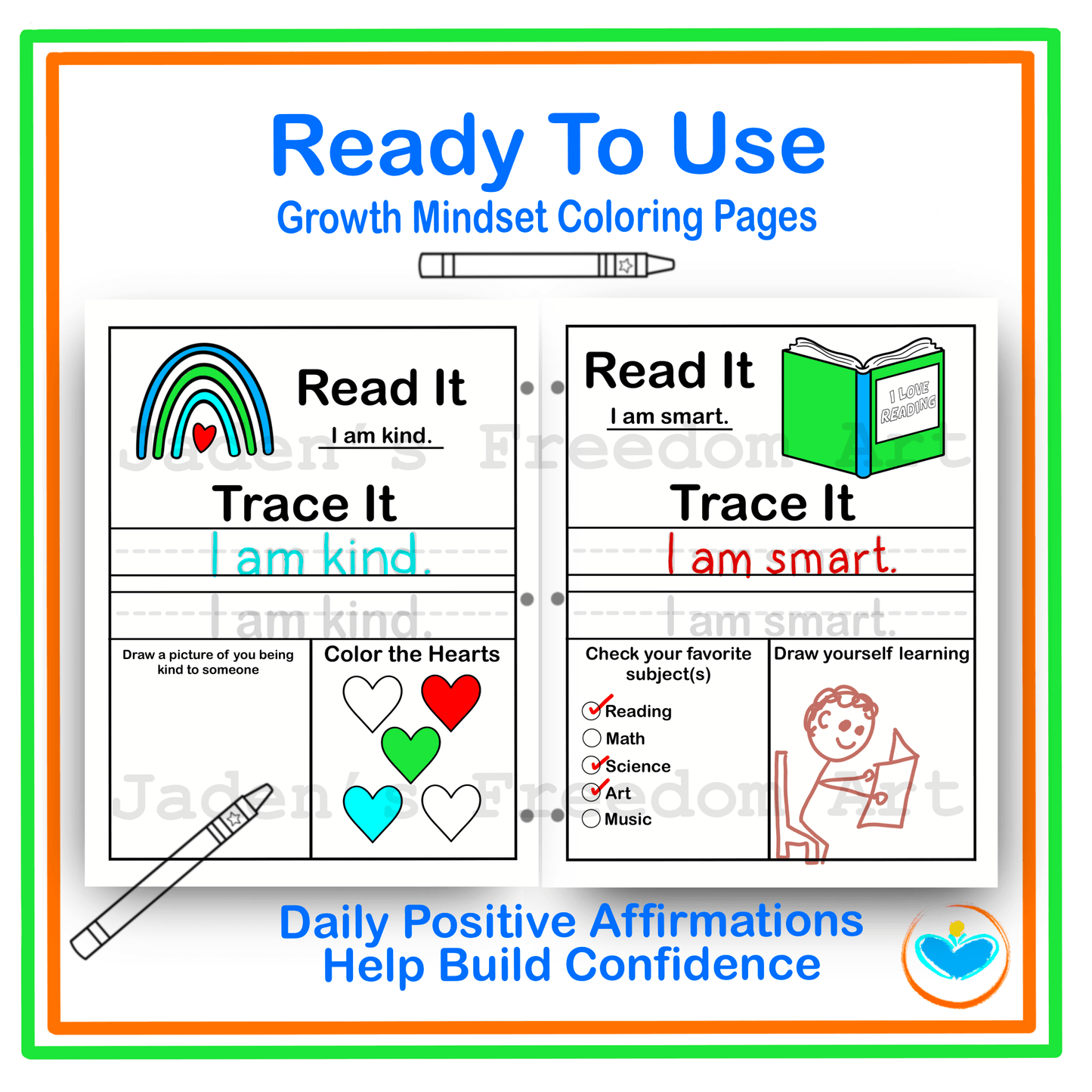 Affirmations Growth Mindset Workbook for Kids Grades 1-3 SEL Printable Confidence & Self-Esteem Activities  Feelings and Emotional Regulation Coloring Pages