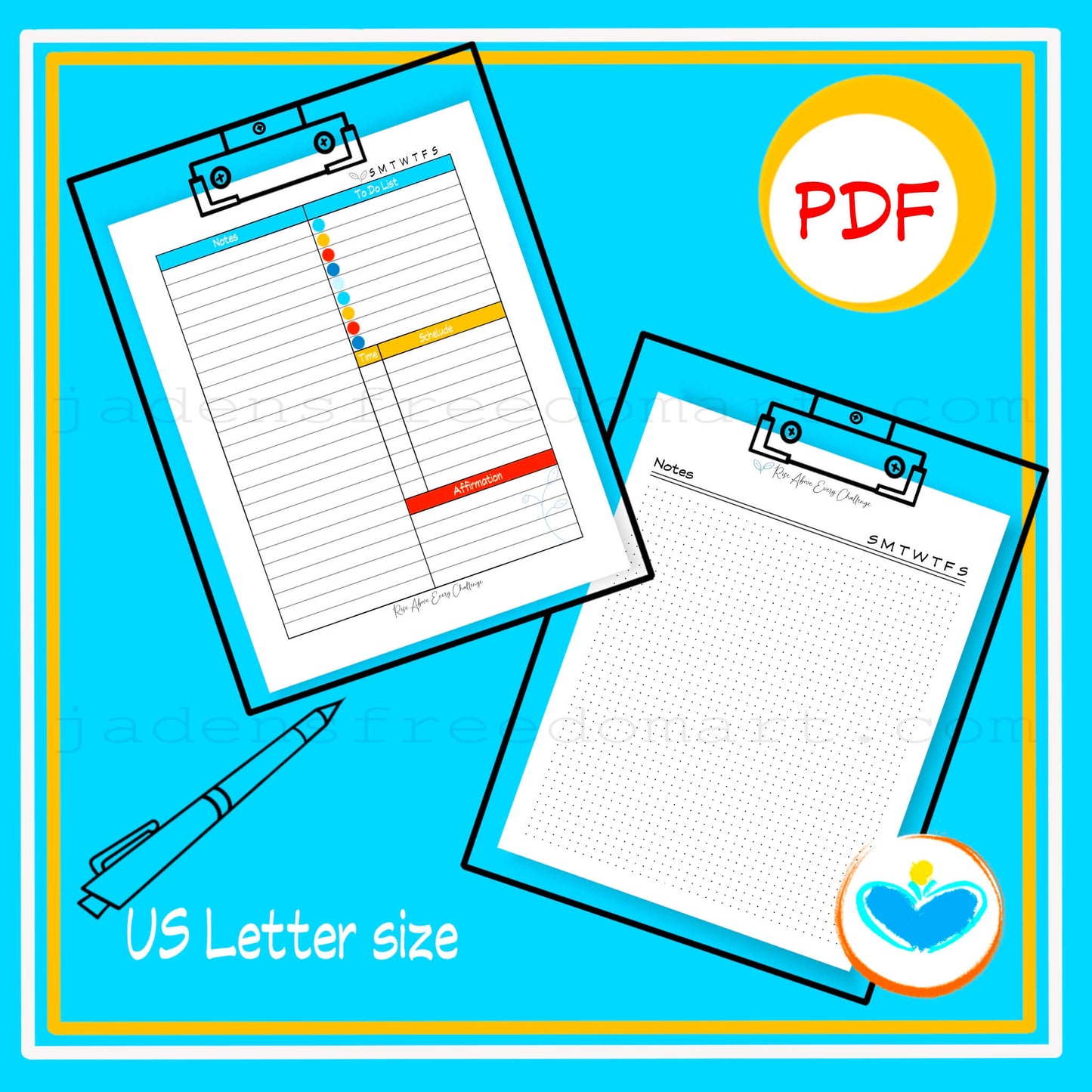 Printable Notes Pages Inspirational Stationery Set PDF Journal Pages Note-taking Planner Instant Download Colorful Boho Abstract Design