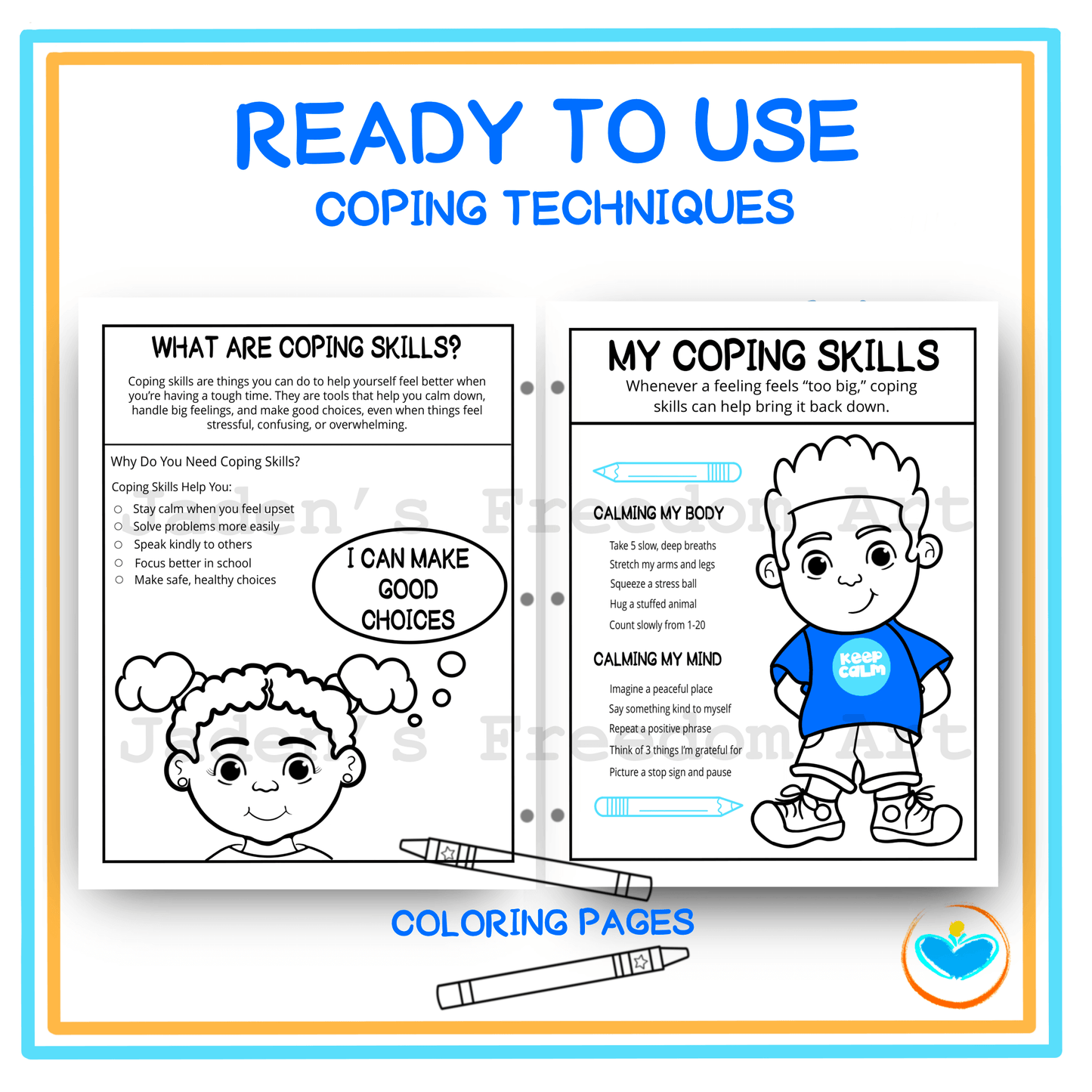 A Coping Skills Printable Toolbox Pack for Kids Emotions Feelings Check-In SEL Activity for Grades 3–6 Journaling Calm Coloring Pages Teachers Resources