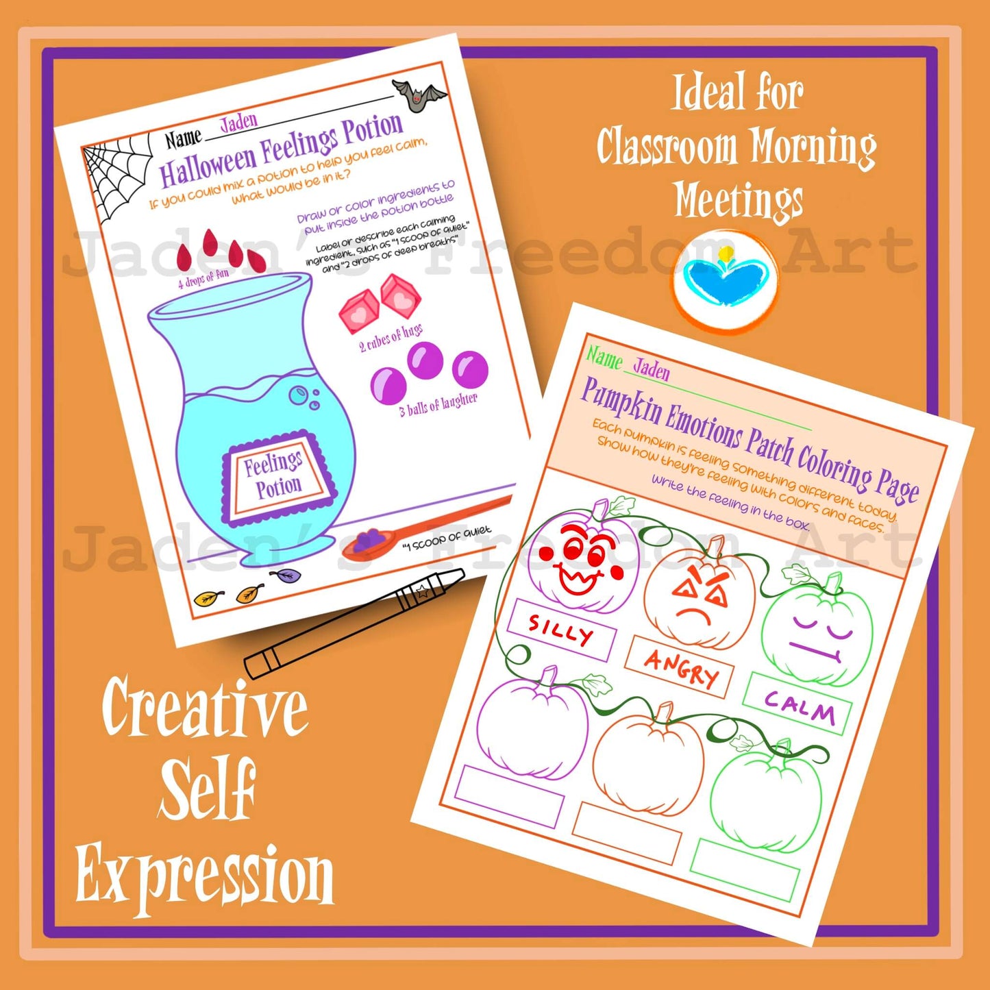 Halloween Themed Creative Worksheets for Emotional Expression & Self-Regulation Printable 8 Pages Party and Seasonal