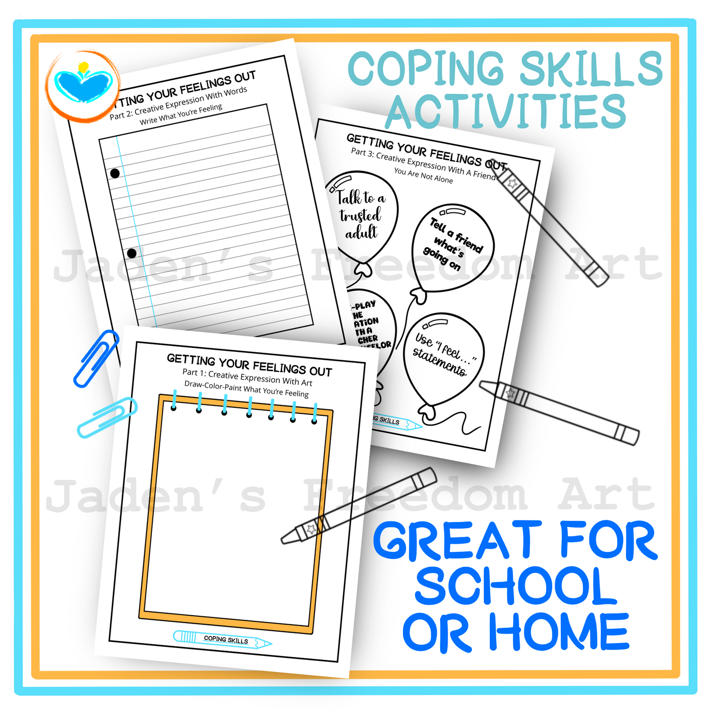 A Coping Skills Printable Toolbox Pack for Kids Emotions Feelings Check-In SEL Activity for Grades 3–6 Journaling Calm Coloring Pages Teachers Resources