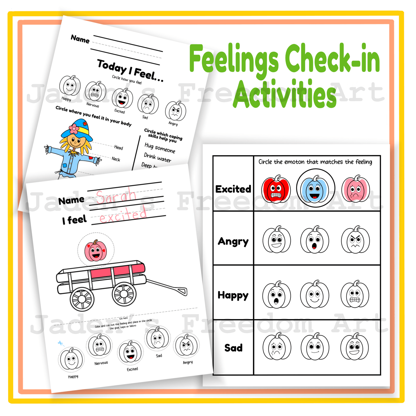 Fall Feelings Activities Pumpkin Themed SEL Pack Emotions Identification Worksheets Flashcards Kindergarten 1st and 2nd Grade
