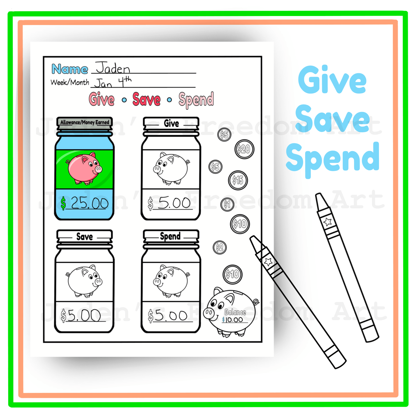 Kids Money Savings Challenge Activity Workbook 20 Financial Literacy Coloring Worksheets Save Give Spend Tracker Grades 2-5 Bonus