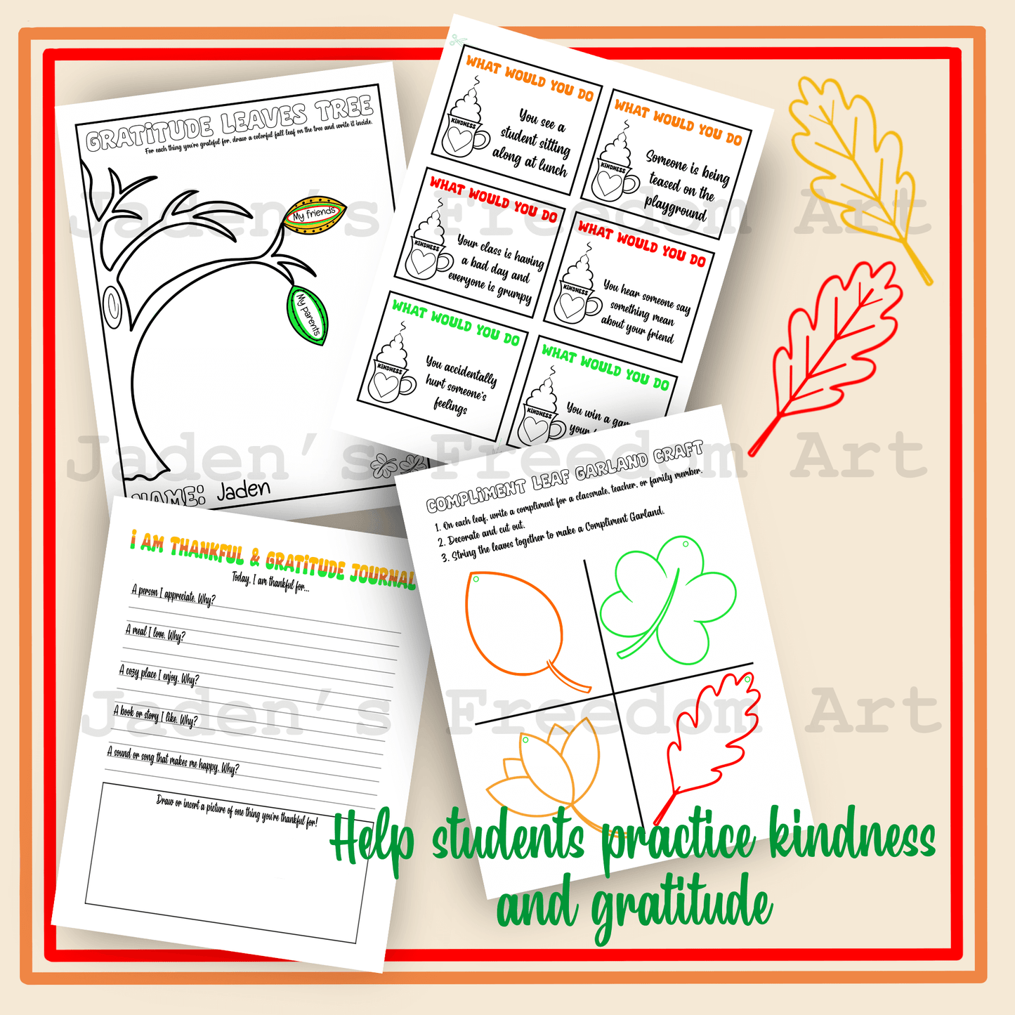 Kindness and Gratitude Activity Worksheets SEL Journal Prompts Crafts Affirmation Coloring Page Grades 3-5