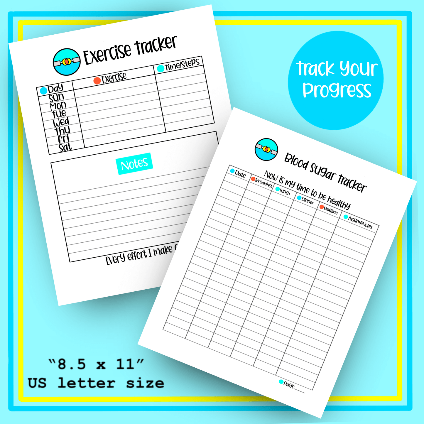 Printable Diabetes Tracker Planner Blood Sugar Log Food Journal Exercise Gratitude Sheets Health PDF Instant Download