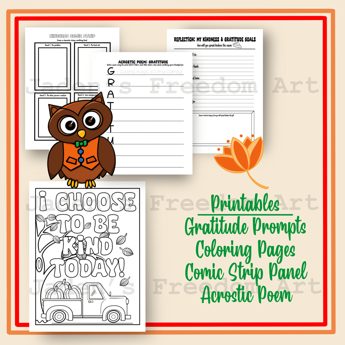 Kindness and Gratitude Activity Worksheets SEL Journal Prompts Crafts Affirmation Coloring Page Grades 3-5