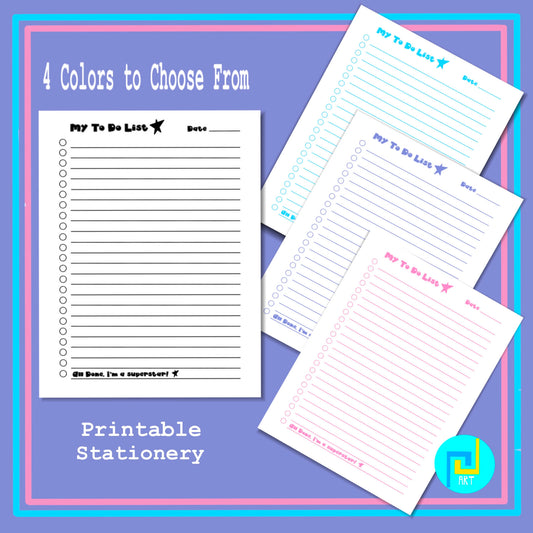 Printable Checklist Stationery My To Do List Planner 4 Colors Minimal Checklist Download PDF