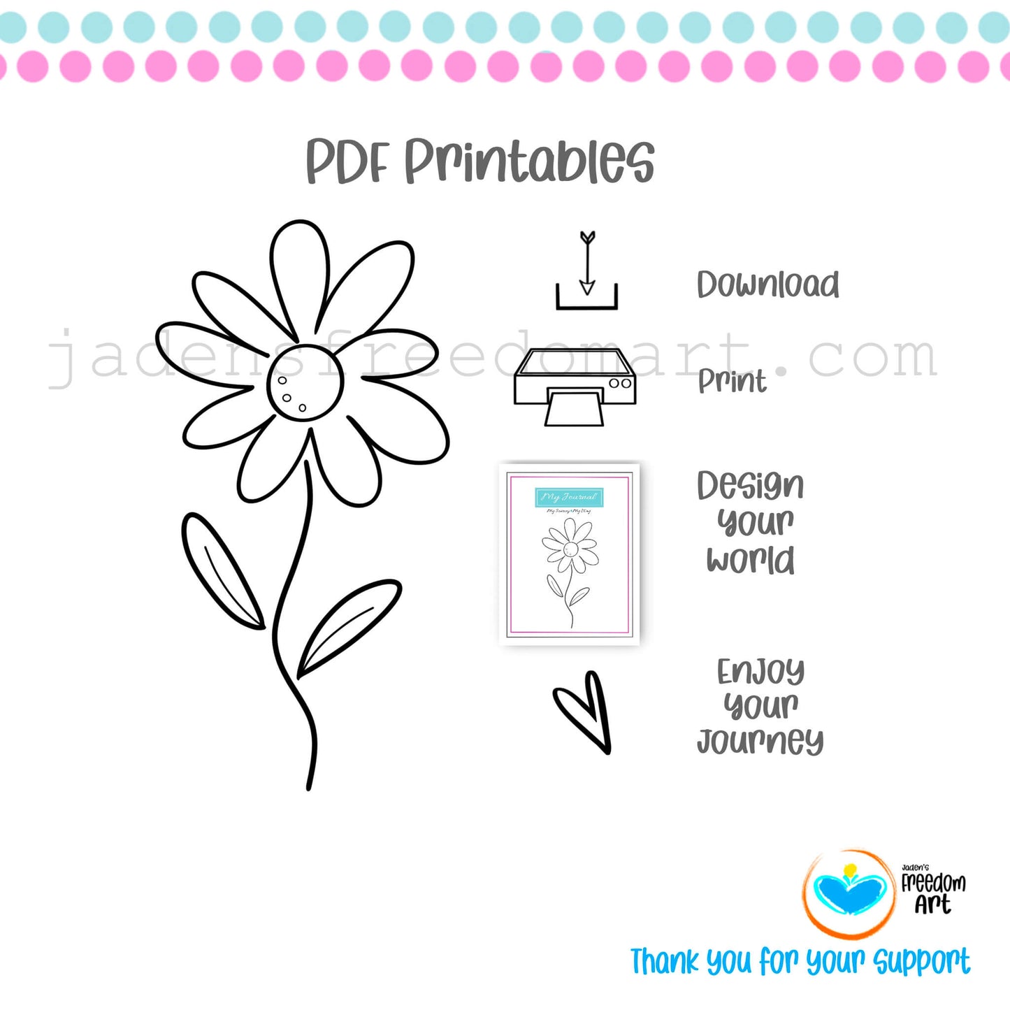 My Journey My Way Printable Journal & Stationery Set Floral Writing Pages, Gratitude List & Coloring Page Instant Download PDF