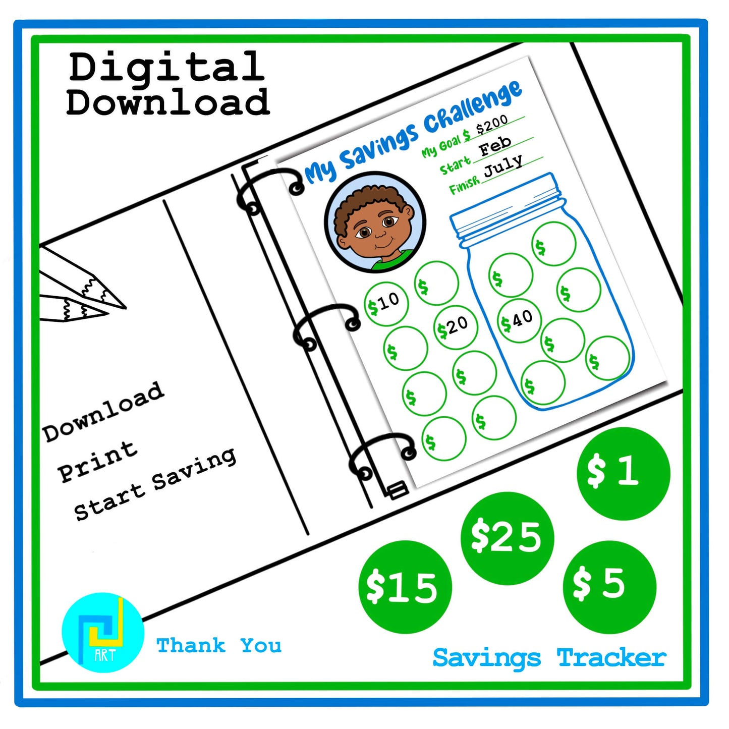 Boys Savings Challenge Tracker Printable Savings Money Worksheet Digital Tracker for Kids
