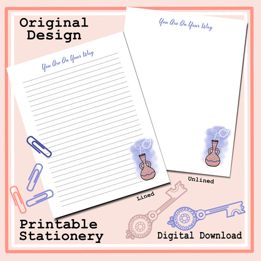 Printable Lined Inspirational Stationery Paper Set Journal Writing Notetaking Unlined Sheet