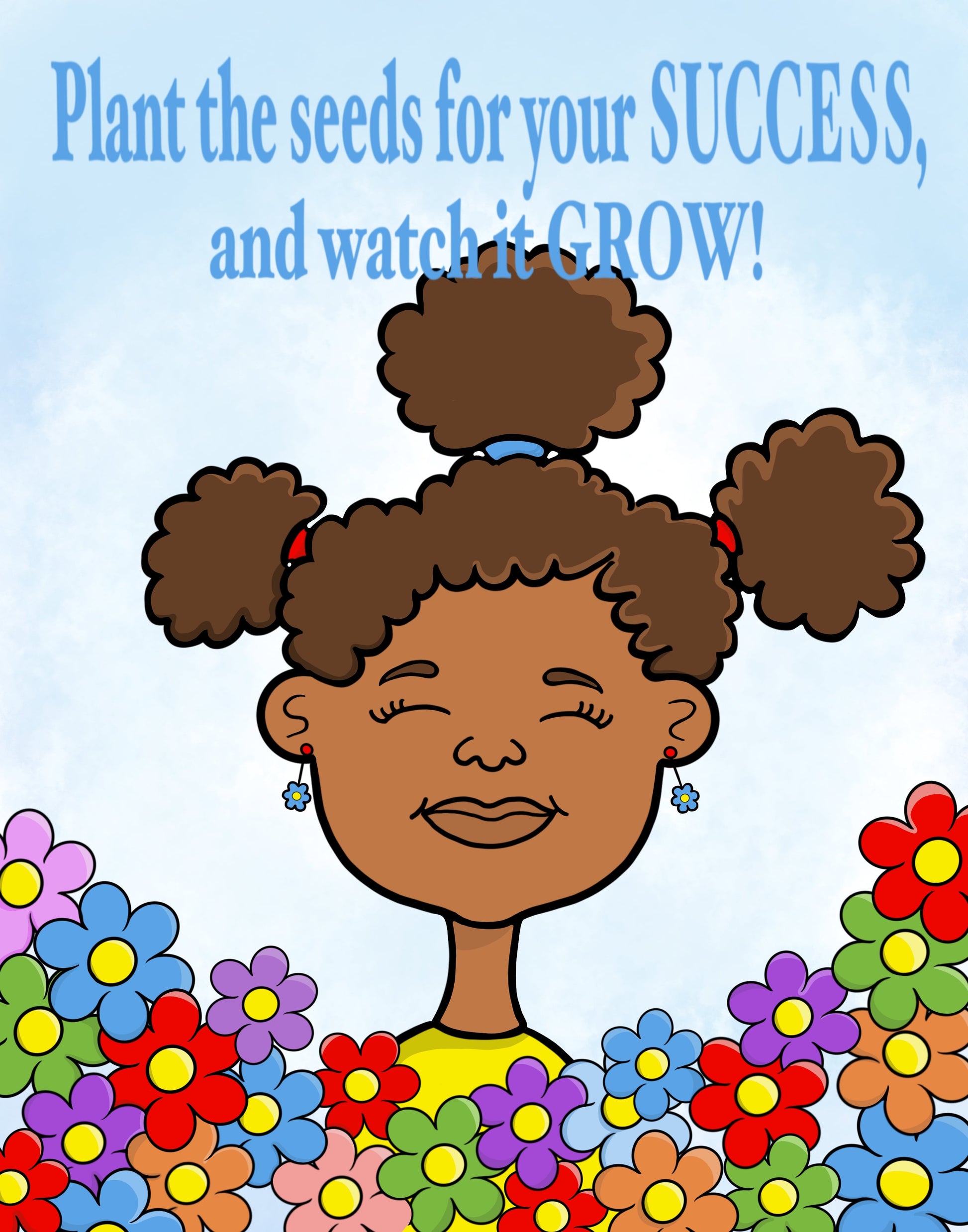 Cartoon Girl with flowers motivational image