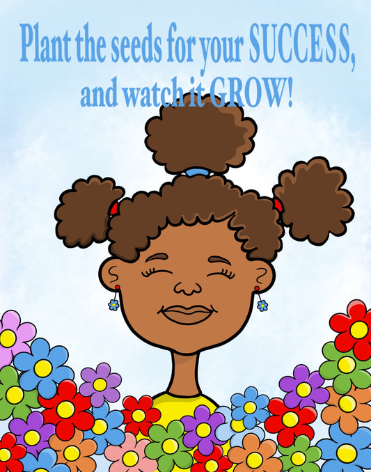 Cartoon Girl with flowers motivational image