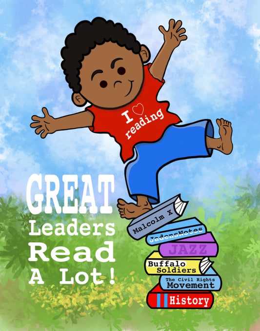 Cartoon Black Boy Jumping over books