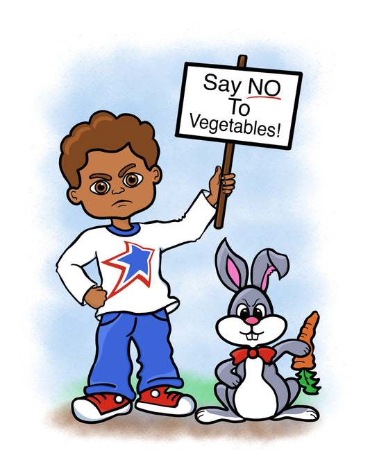 African American Boy Holding Sign No Vegetables Illustration