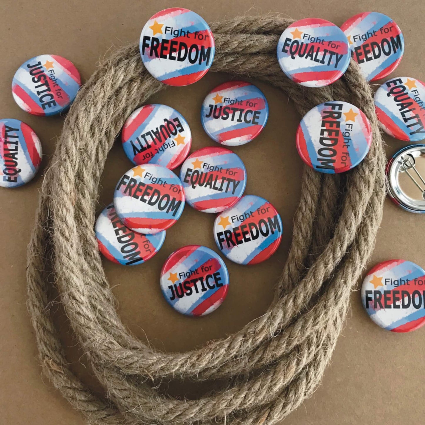 Fight for Freedom Equality Justice Pinback Buttons Set of 3 Protest Buttons Educational Backpack Pins