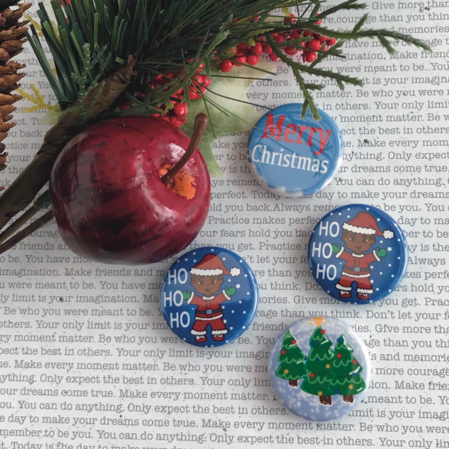 Christmas Holiday Magnet Set of 4 Craft Embellishment Set Seasonal Festive Magnets Stocking Stuffer