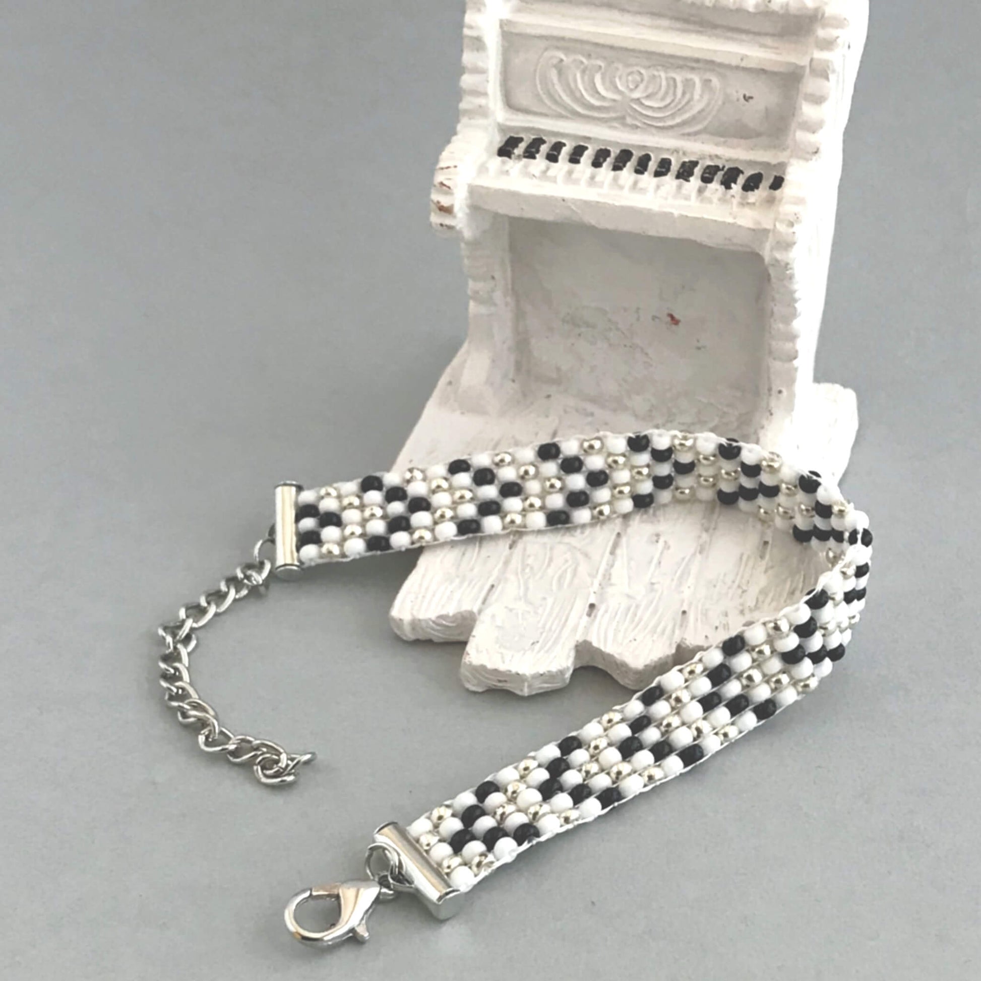 Adjustable Czech Glass Seed Bead Loom Bracelet, Handmade Beaded