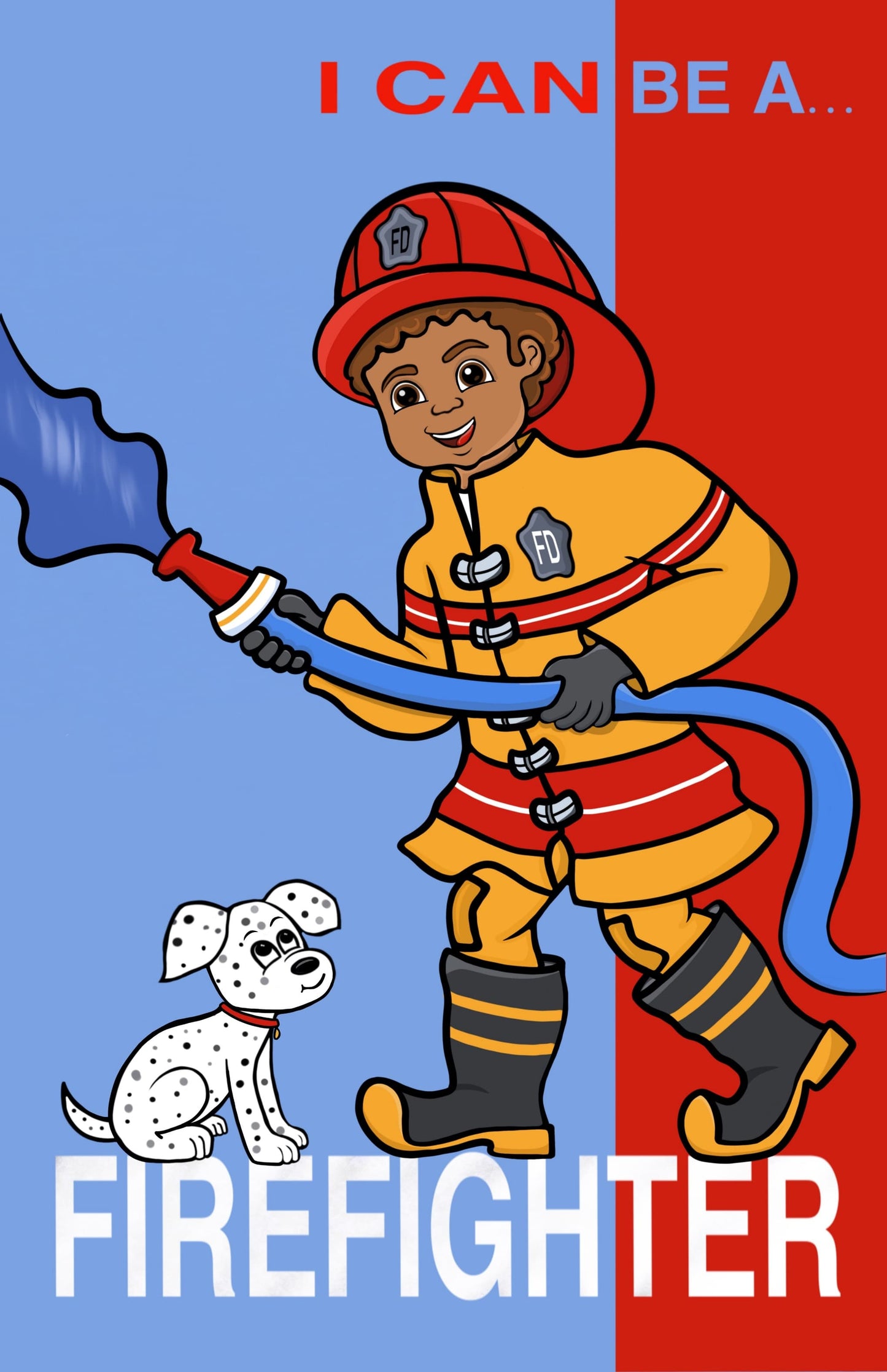 Cartoon Firefighter and Dog 