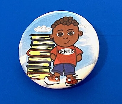 Genius Boy Books African American Boy Reading Pinback Badge School Backpack Pin Book Lovers Pin