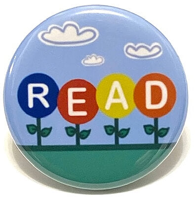 Read Flower Image for Book Lovers Pin Button