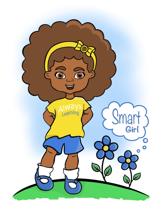 African American Cartoon Girl with flowers Inspirational Print