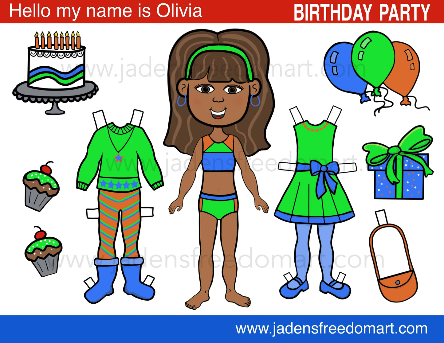 Black Paper Doll Set for Birthday Party Clipart