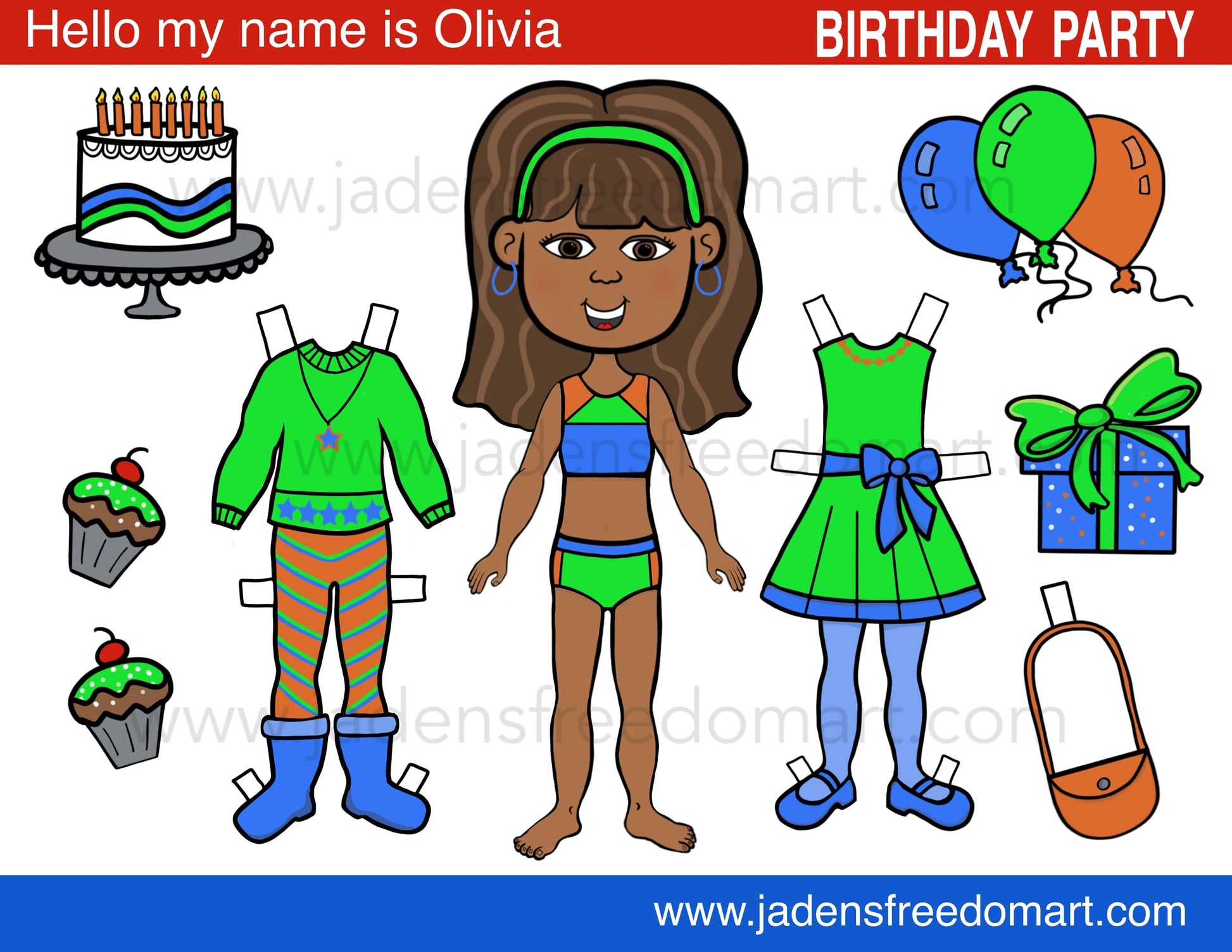 Black Paper Doll Set for Birthday Party Clipart