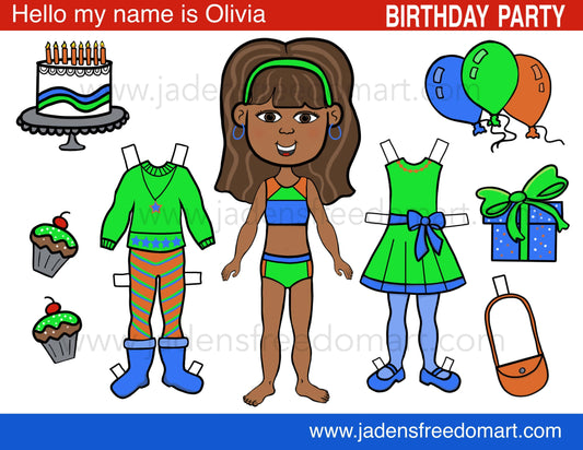 Black Paper Doll Set for Birthday Party Clipart