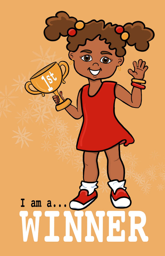 African American Girl with Large Trophy Winner Image