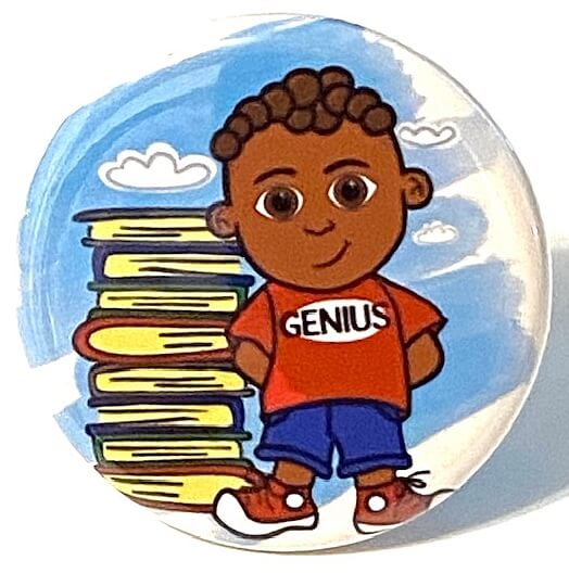 Genius Boy Books African American Boy Reading Pinback Badge School Backpack Pin Book Lovers Pin